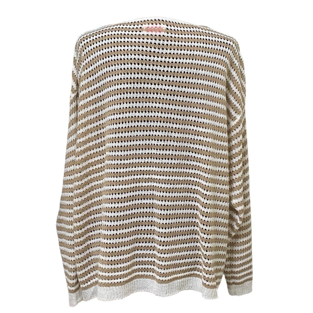 Pink Lily Taupe Ivory Striped Boho Beachy Open Knit Sweater 3XL - Picture 10 of 13